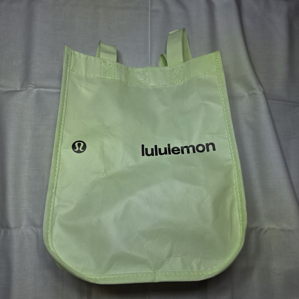 Lululemon Recycled Shopping Tote Reusable Bag lime green snap Small 12"x9"